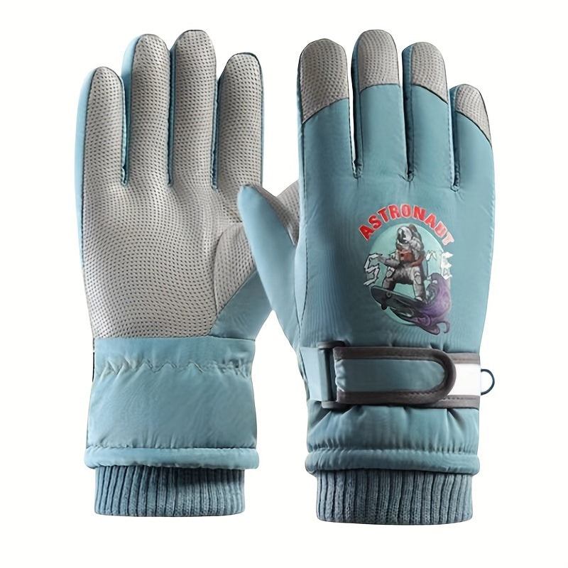 Kids' Cartoon Winter Ski Gloves - Waterproof, Anti-Slip, Warm for Outdoor Activities