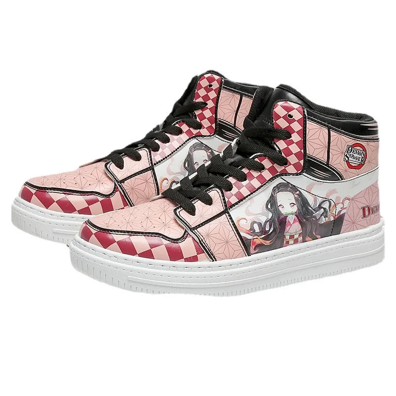 Kamado Nezuko Cosplay Skate Shoes - Demon Slayer Cartoon Game High Gang, Pink Heart Design