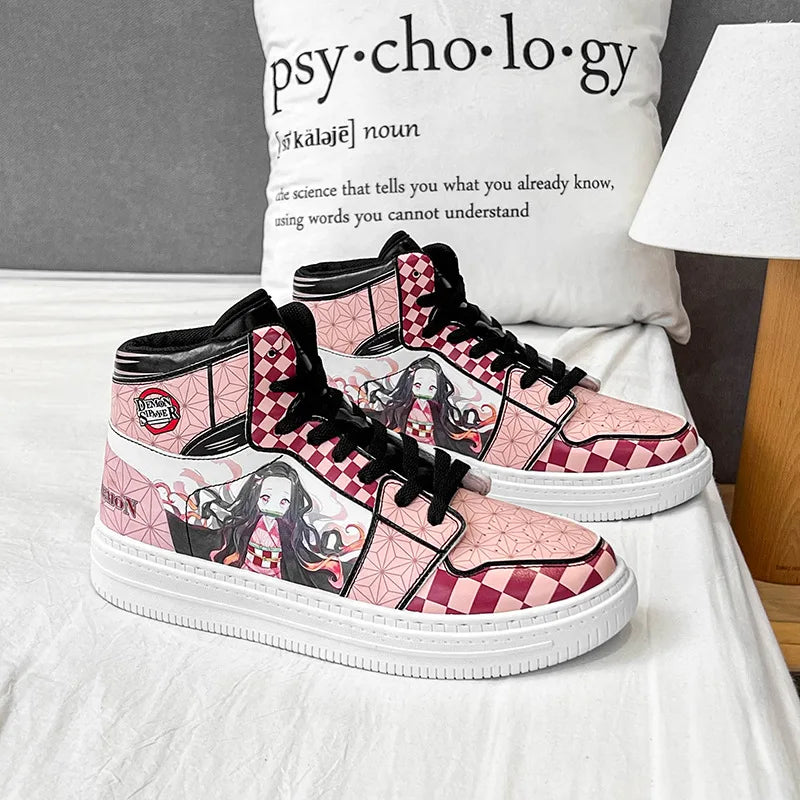 Kamado Nezuko Cosplay Skate Shoes - Demon Slayer Cartoon Game High Gang, Pink Heart Design