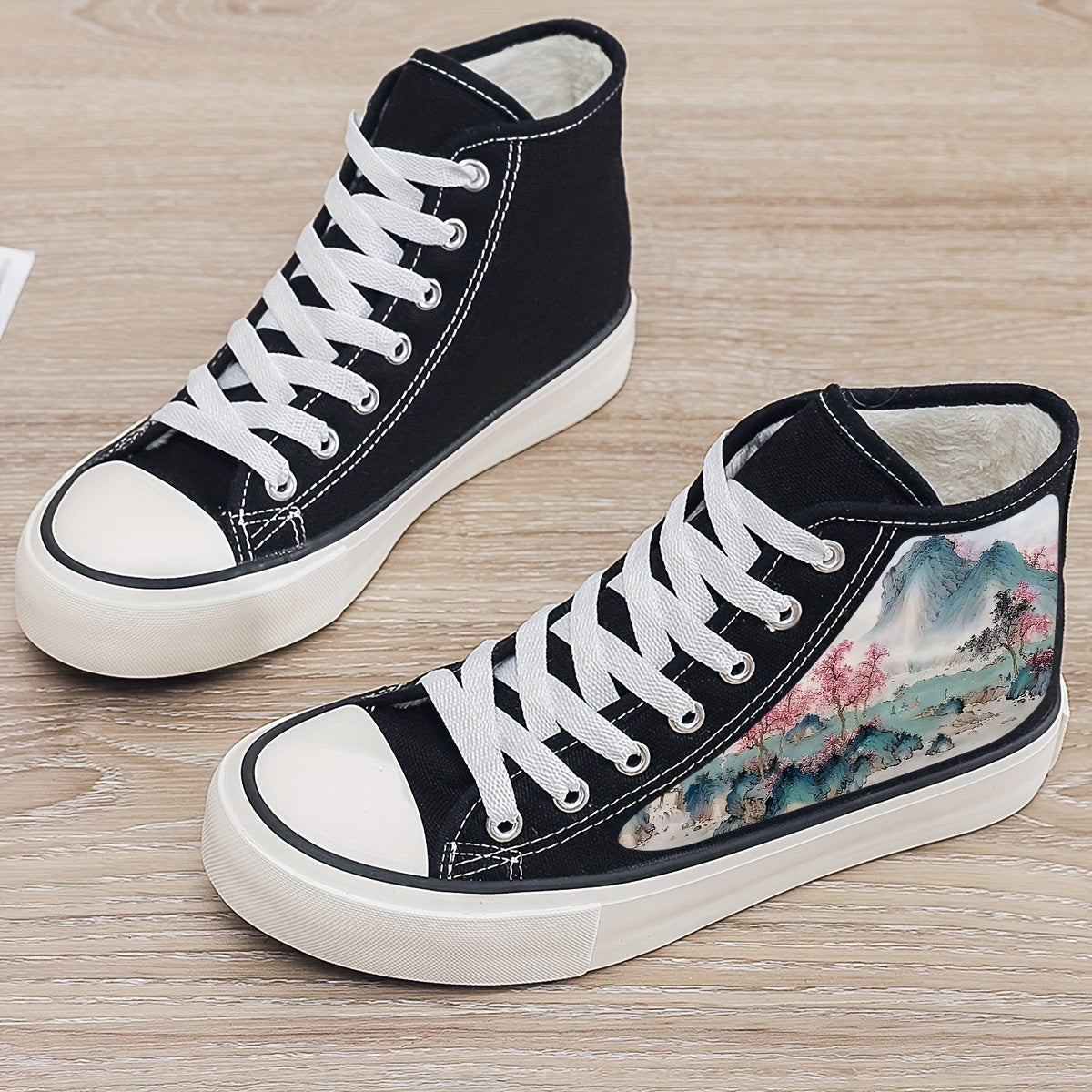 Girl's Trendy High Top Beautiful Painting Pattern Skate Shoes, Comfy Non Slip Breathable Lace Up Sneakers, Winter & Autumn