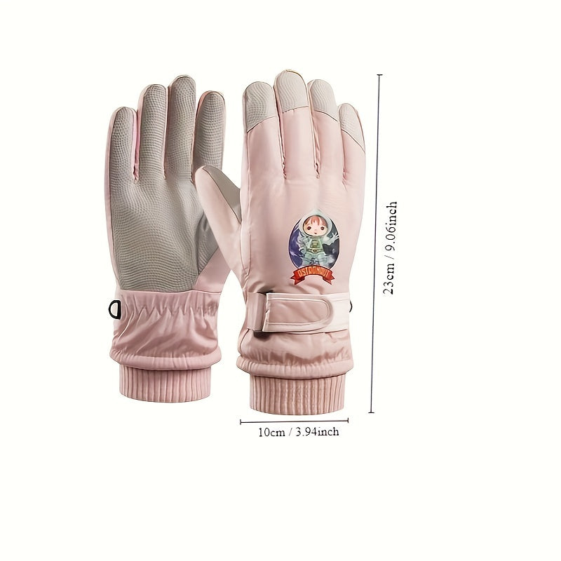 Kids' Cartoon Winter Ski Gloves - Waterproof, Anti-Slip, Warm for Outdoor Activities