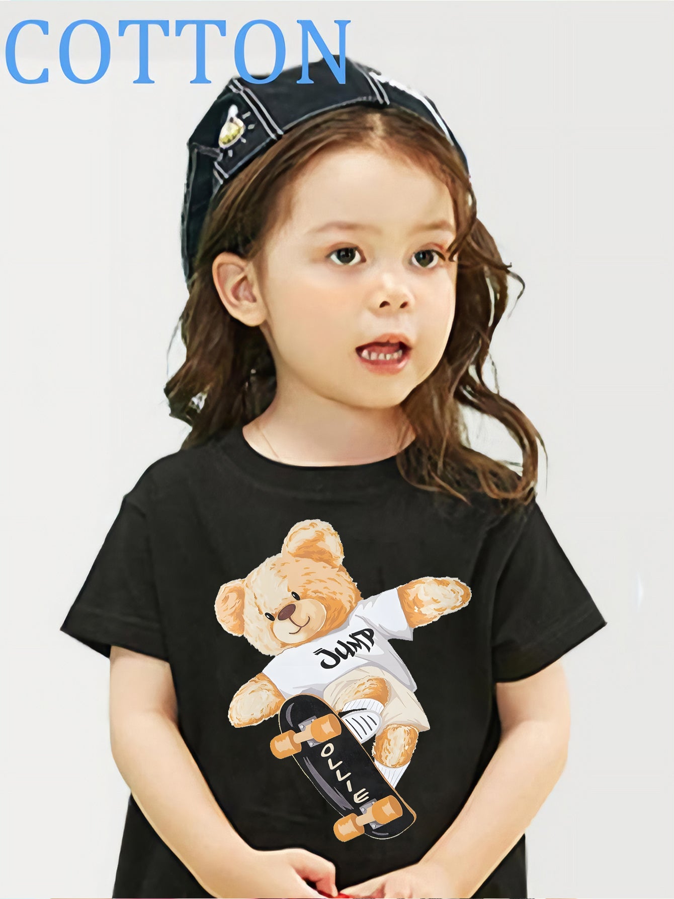 Girls Casual T-Shirt Skateboarding Bear Print Kids Cute Short Sleeve Tee Sports Leisure Summer Tops Clothes