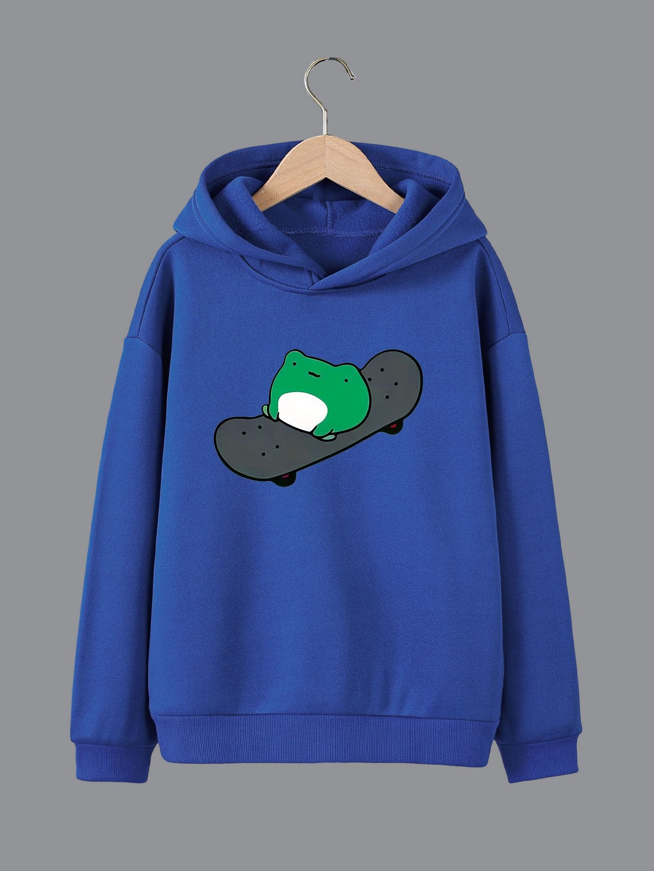 Cartoon Skateboard Frog Print Girls Hooded Sweatshirt Pullovers, Teen Kids Long Sleeve Tops For Sports Daily Leisure