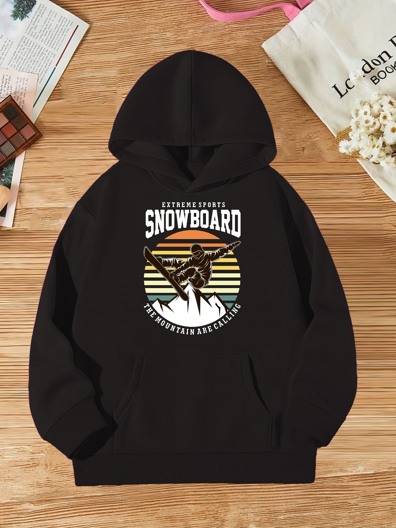 Girls Snowboard Graphic Hoodie - Trendy Long Sleeve Sweatshirt for Kids