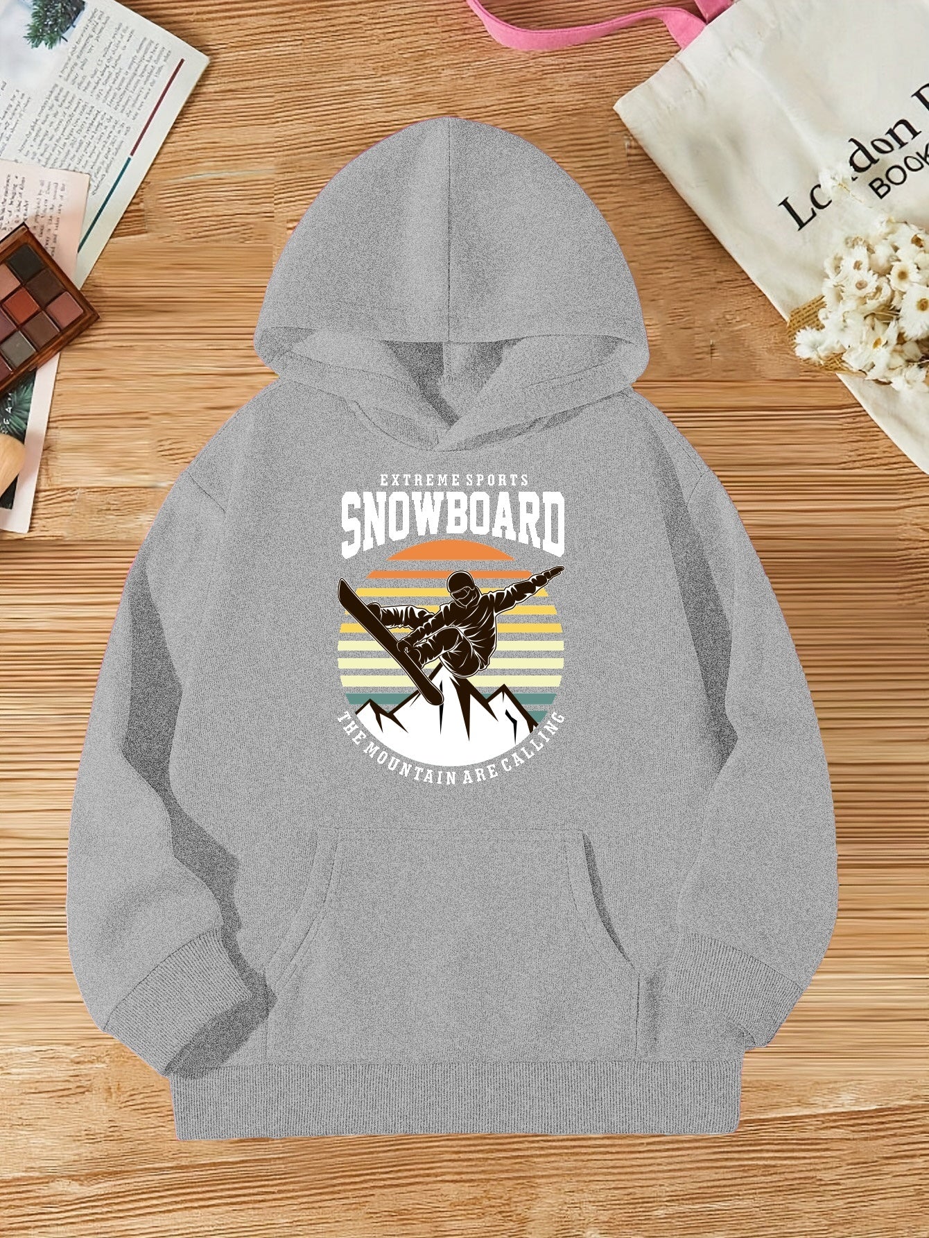 Girls Snowboard Graphic Hoodie - Trendy Long Sleeve Sweatshirt for Kids