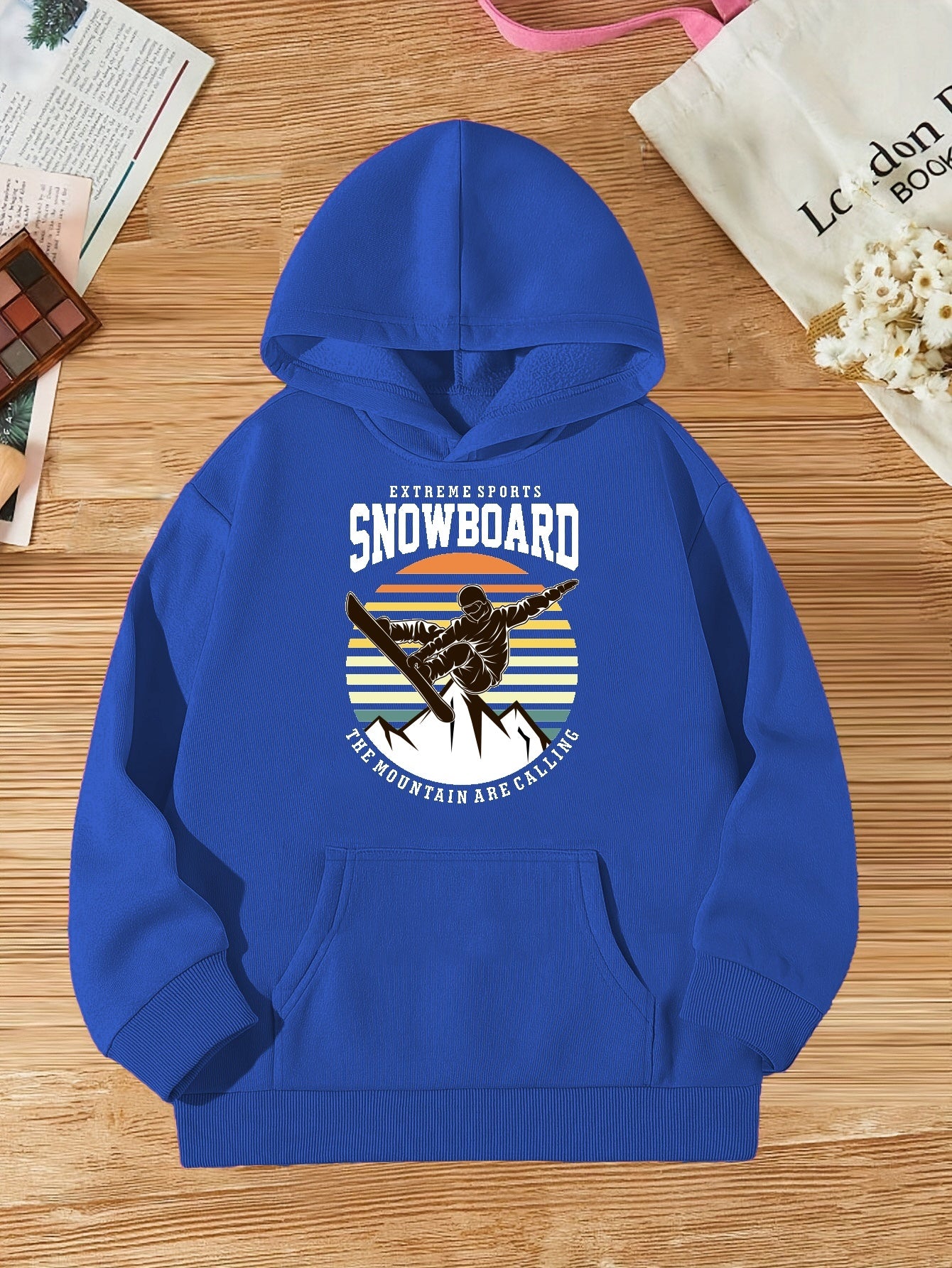 Girls Snowboard Graphic Hoodie - Trendy Long Sleeve Sweatshirt for Kids