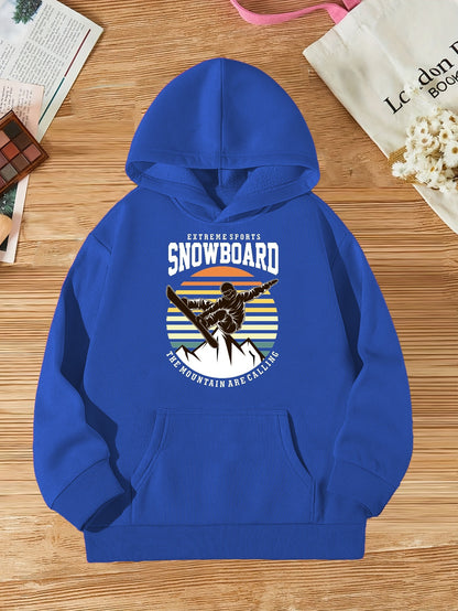 Girls Snowboard Graphic Hoodie - Trendy Long Sleeve Sweatshirt for Kids