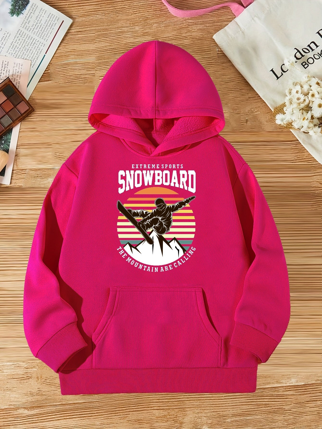 Girls Snowboard Graphic Hoodie - Trendy Long Sleeve Sweatshirt for Kids
