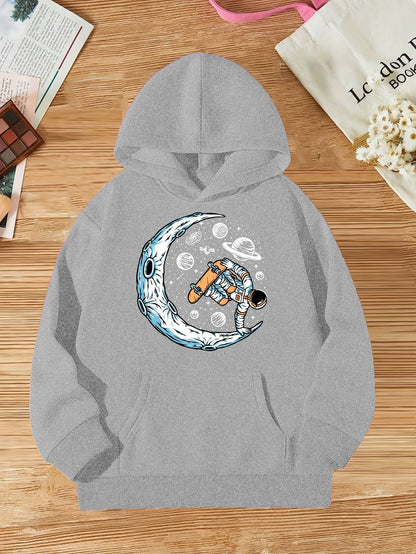 ''Skateboarding Pilot'' Girls Creative Sweatshirt, Comfy Long Sleeve Hoodie Tops For Everyday Skateboarding