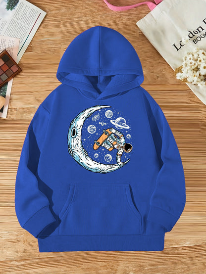 ''Skateboarding Pilot'' Girls Creative Sweatshirt, Comfy Long Sleeve Hoodie Tops For Everyday Skateboarding