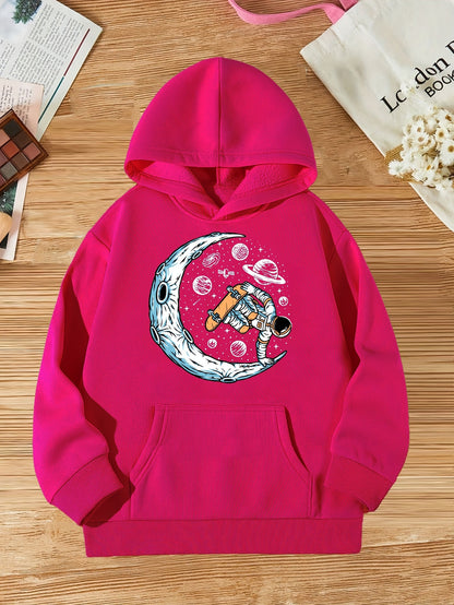 ''Skateboarding Pilot'' Girls Creative Sweatshirt, Comfy Long Sleeve Hoodie Tops For Everyday Skateboarding