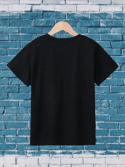 Girl's Cartoon Astronaut Playing Skateboard Pattern Shirt, Casual Breathable Comfy Short Sleeve Tee Top For City Walk Street Hanging Outdoor Activities