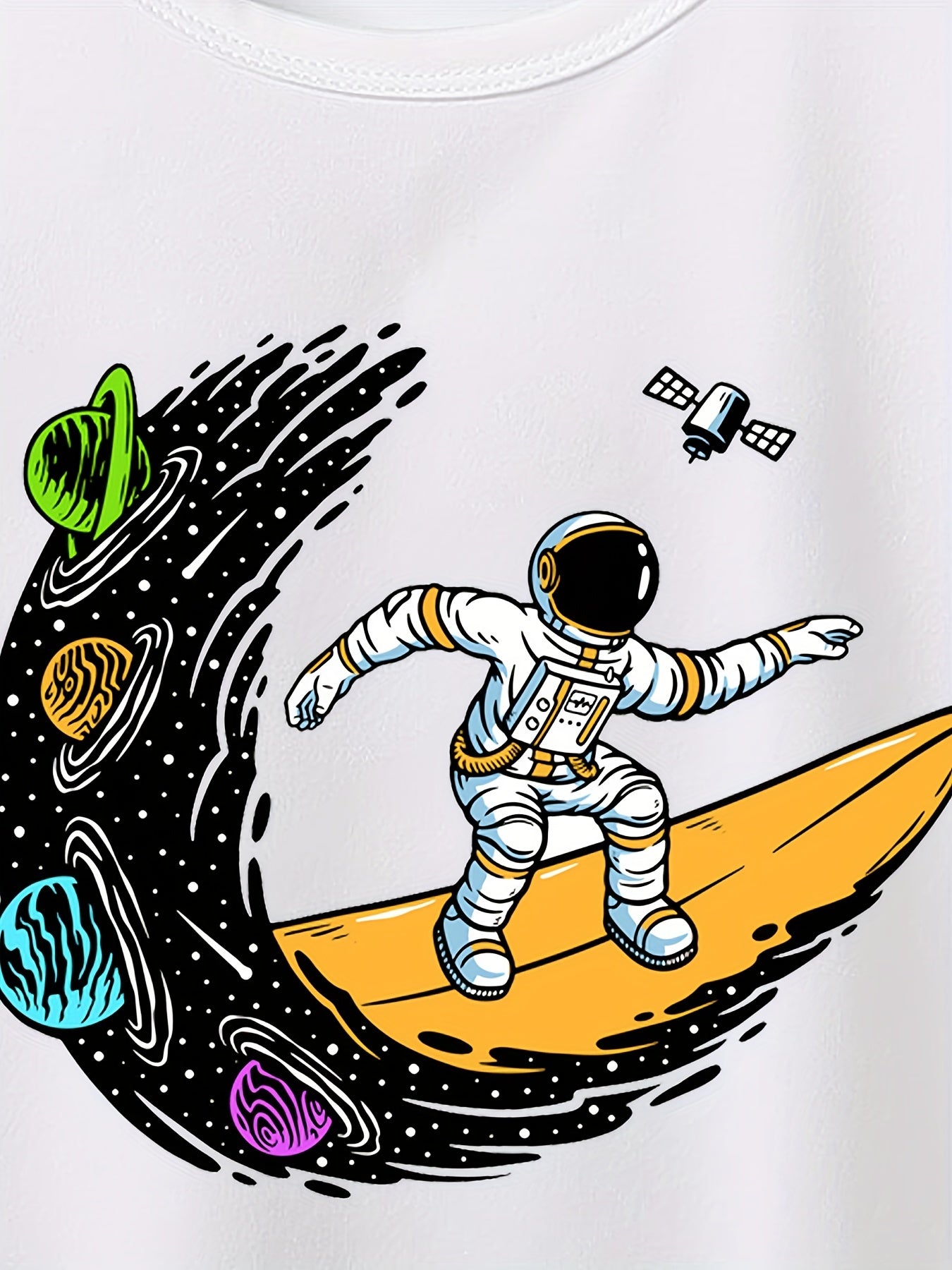 Astronaut Surfing In Space Round Neck T-shirt Tees Tops Soft Comfortable Girls Summer Clothes