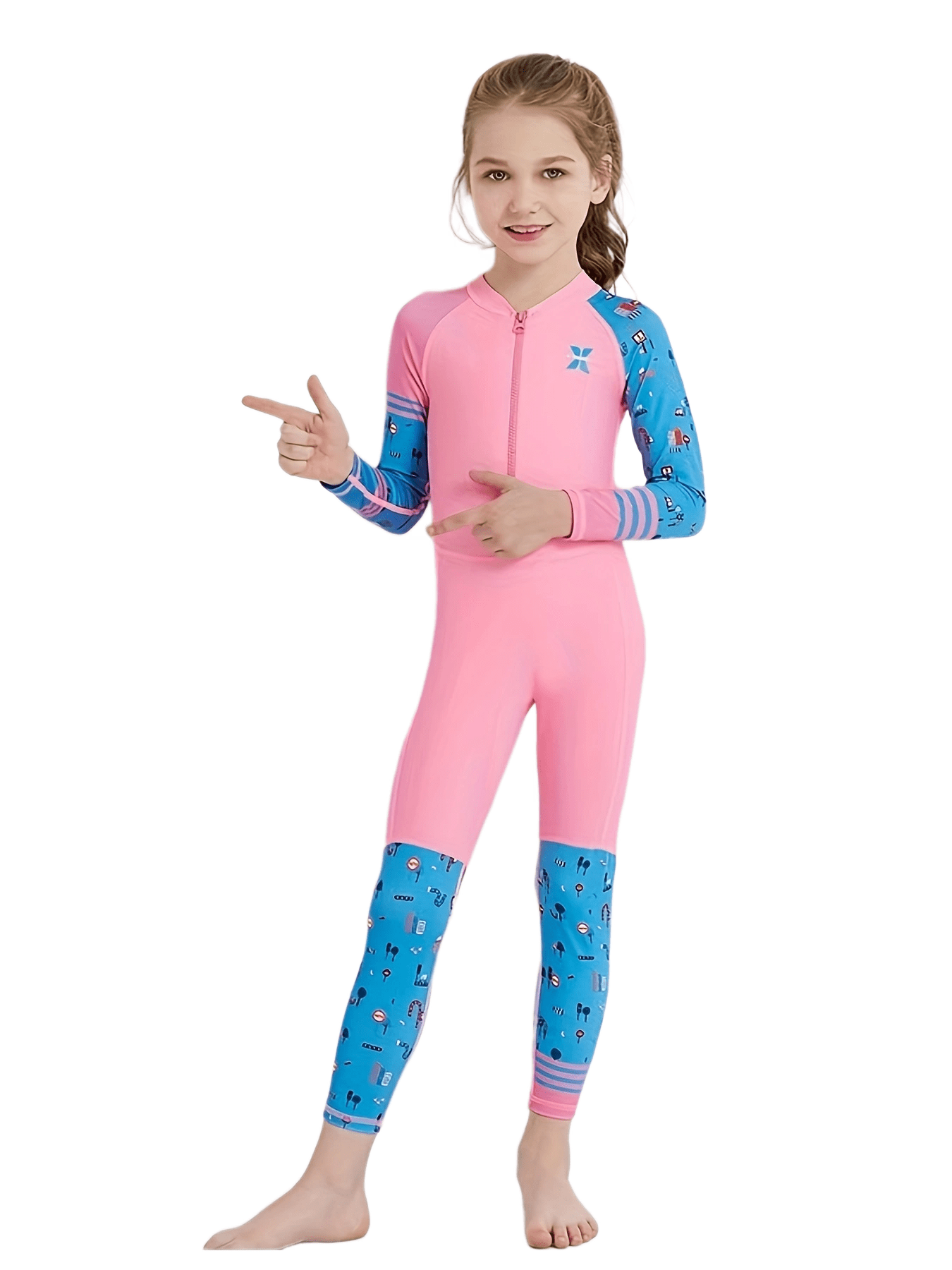 Stretchy Long Sleeve One-Piece Swimsuit for Girls - Summer Beach Surfing Suit