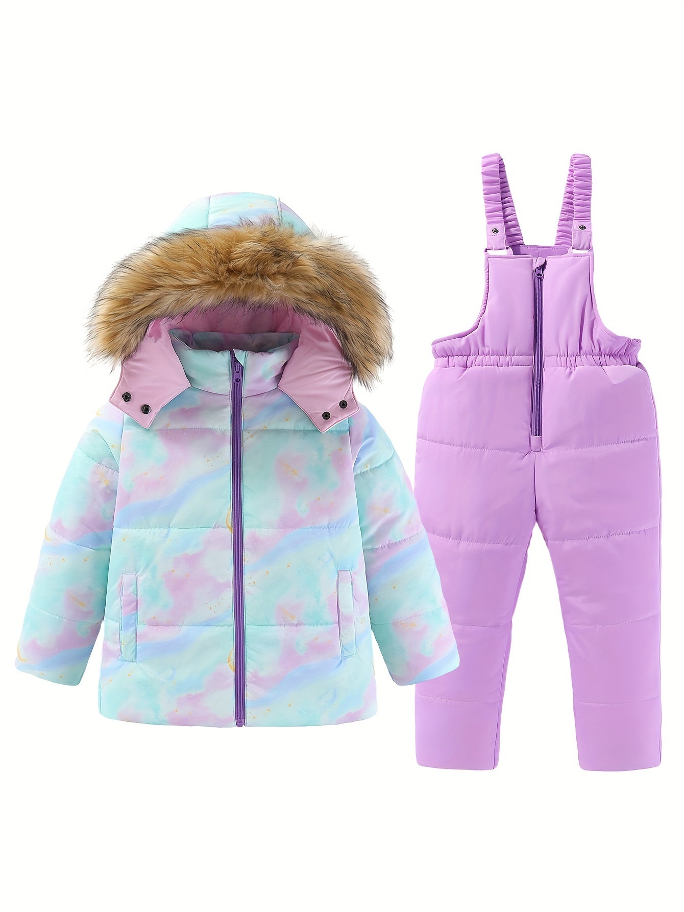 Girls' 2pc Ski Outfit: Zip Hooded Coat + Overalls - Water-Resistant for Fall/Winter Sports