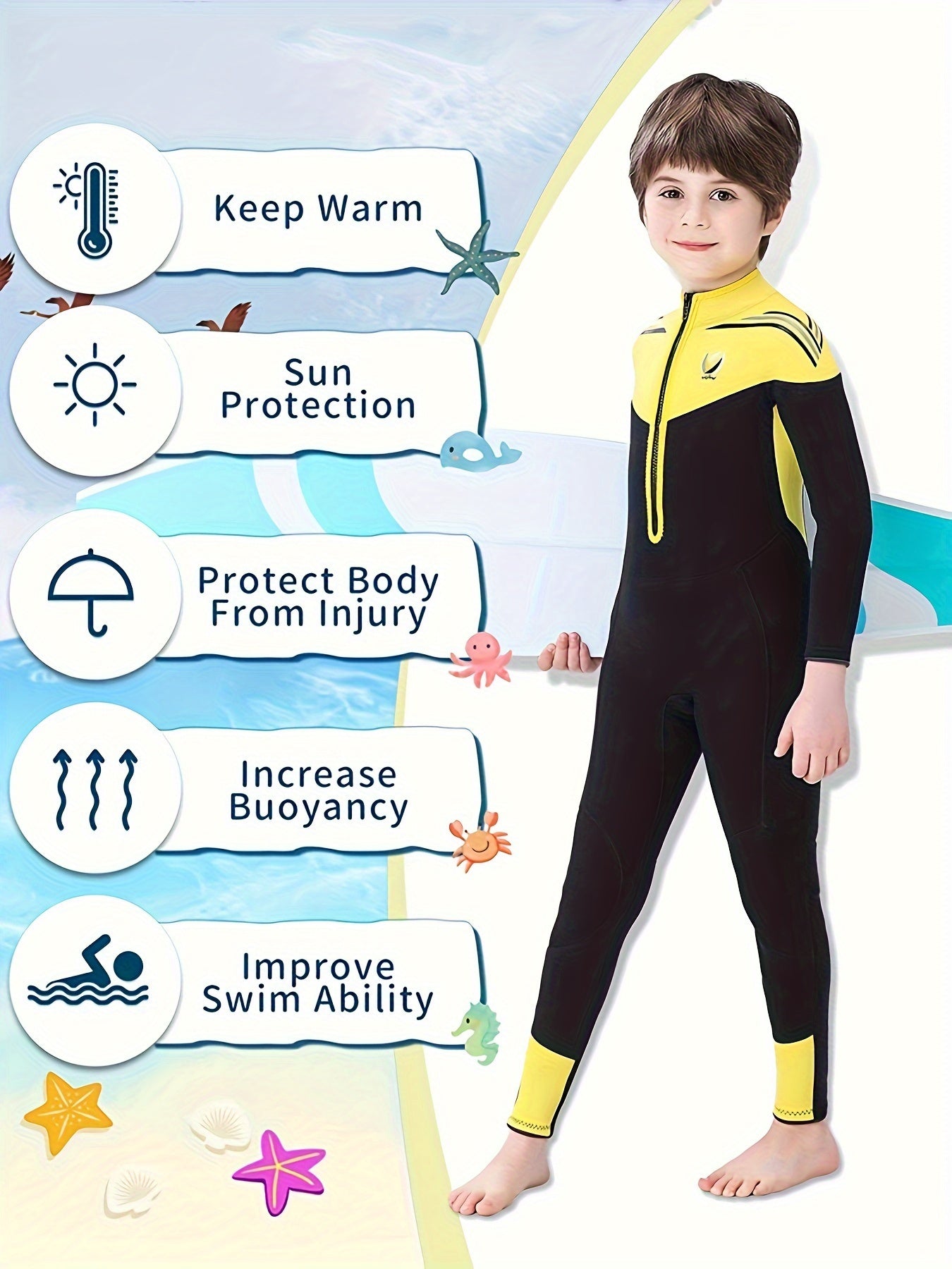 Kids' 3.5mm Neoprene Diving Suit for Beach & Water Activities - Warm, Easy to Wear, Multiple Uses - vofiw