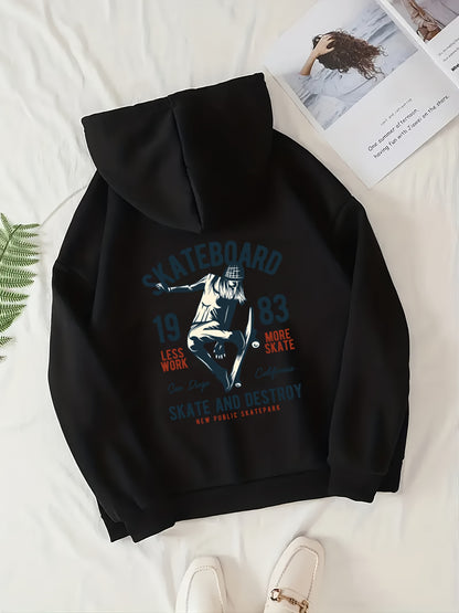 Girls Skateboard Print Hoodie | Long Sleeve Sweatshirt with Pockets | Trendy for Spring & Fall