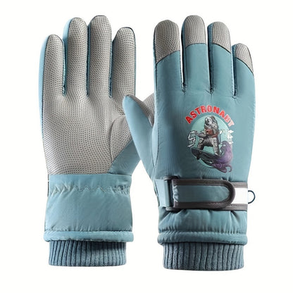 Kids' Cartoon Winter Ski Gloves - Waterproof, Anti-Slip, Warm for Outdoor Activities