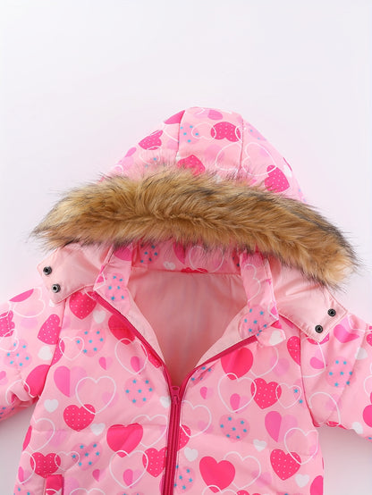 Girls' 2pc Ski Outfit: Zip Hooded Coat + Overalls - Water-Resistant for Fall/Winter Sports