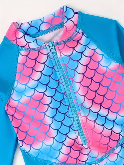 Girls' Fish Scale Surfing Suit - Comfy One Piece Swimsuit for Summer Vacation
