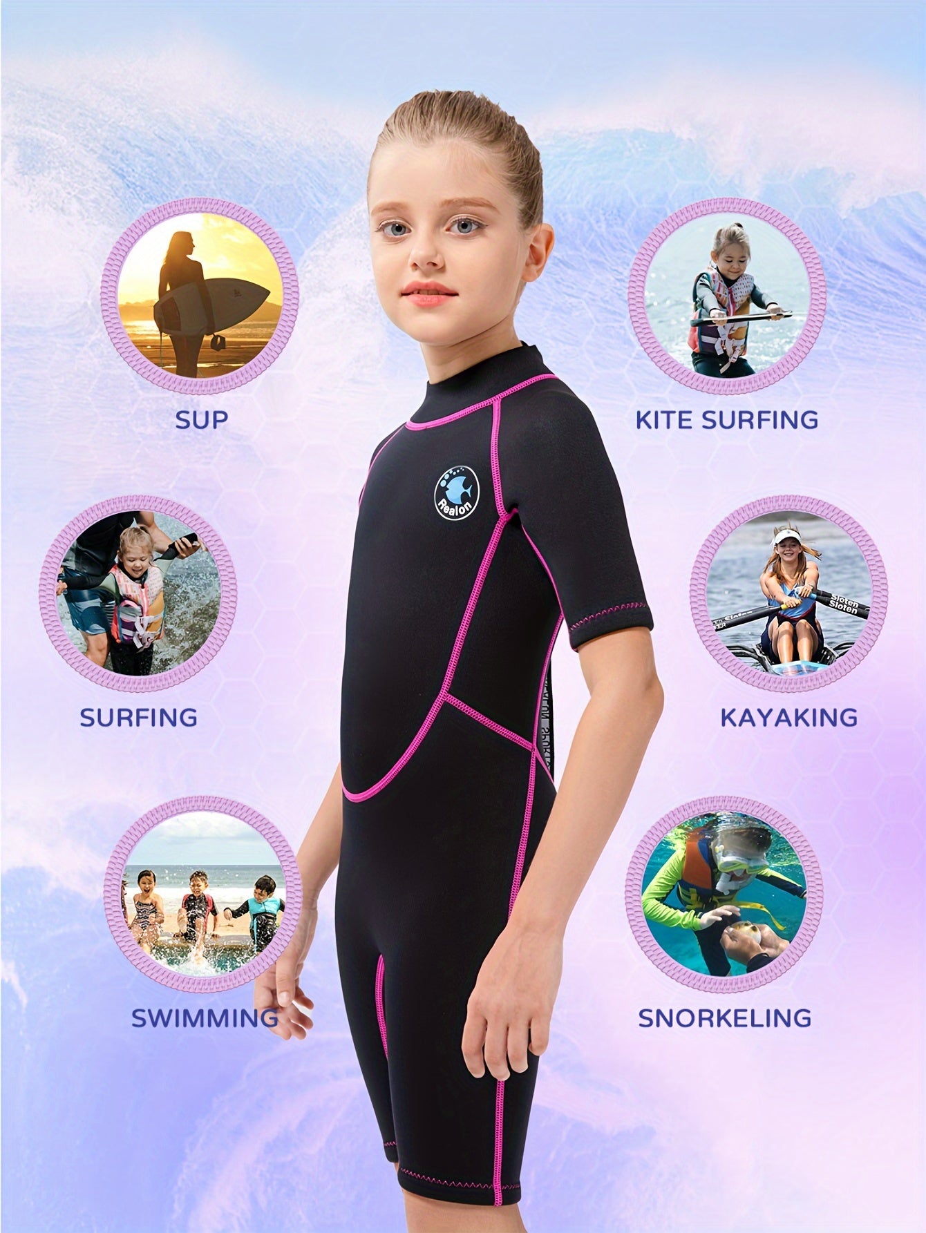 REALON Kids Wetsuit - 2mm Shorty for Surfing, Swimming, Snorkeling - Boys, Girls, Toddlers
