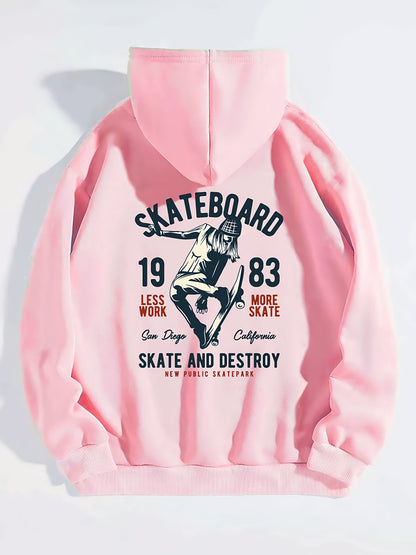 Girls Skateboard Print Hoodie | Long Sleeve Sweatshirt with Pockets | Trendy for Spring & Fall