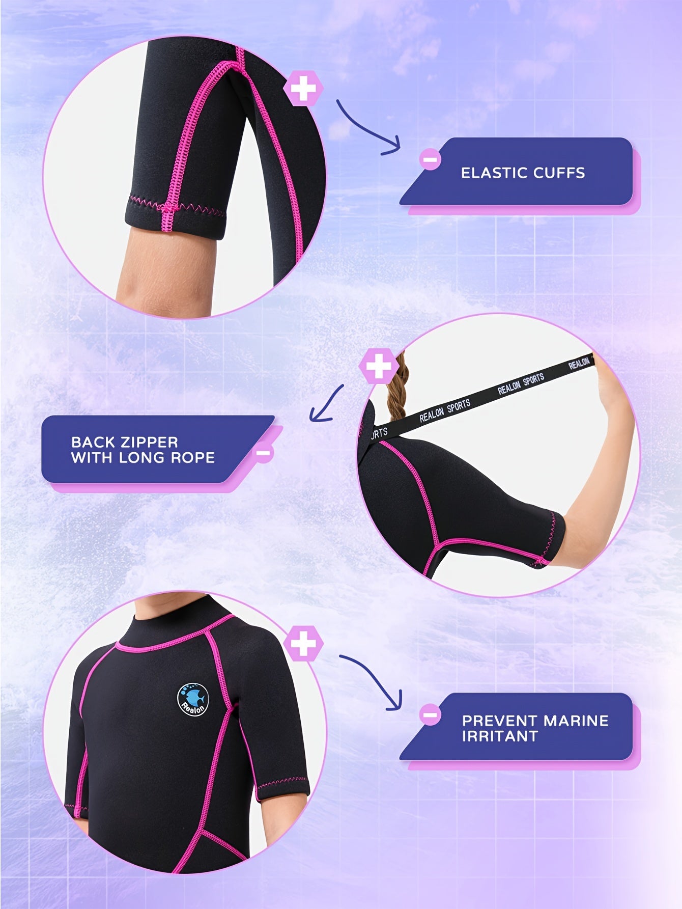 REALON Kids Wetsuit - 2mm Shorty for Surfing, Swimming, Snorkeling - Boys, Girls, Toddlers