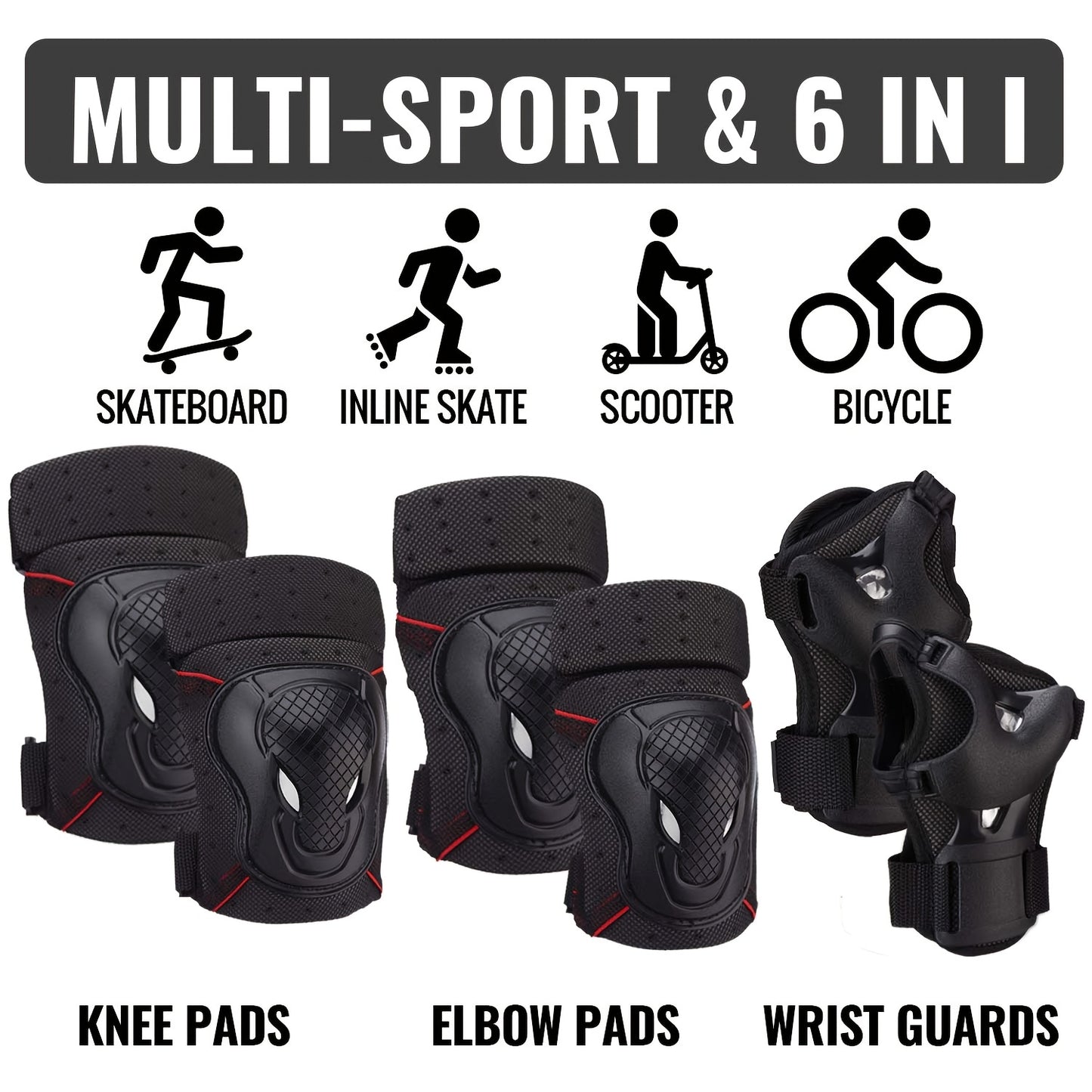 6-in-1 Protective Gear Set For Skateboarding, Cycling, And More - Knee Pads, Elbow Pads, And Wrist Guards For Ultimate Safety