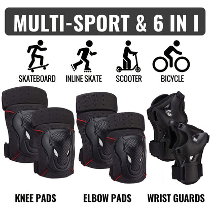 6-in-1 Protective Gear Set For Skateboarding, Cycling, And More - Knee Pads, Elbow Pads, And Wrist Guards For Ultimate Safety