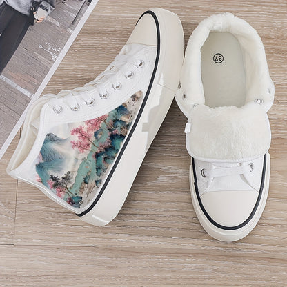 Girl's Trendy High Top Beautiful Painting Pattern Skate Shoes, Comfy Non Slip Breathable Lace Up Sneakers, Winter & Autumn