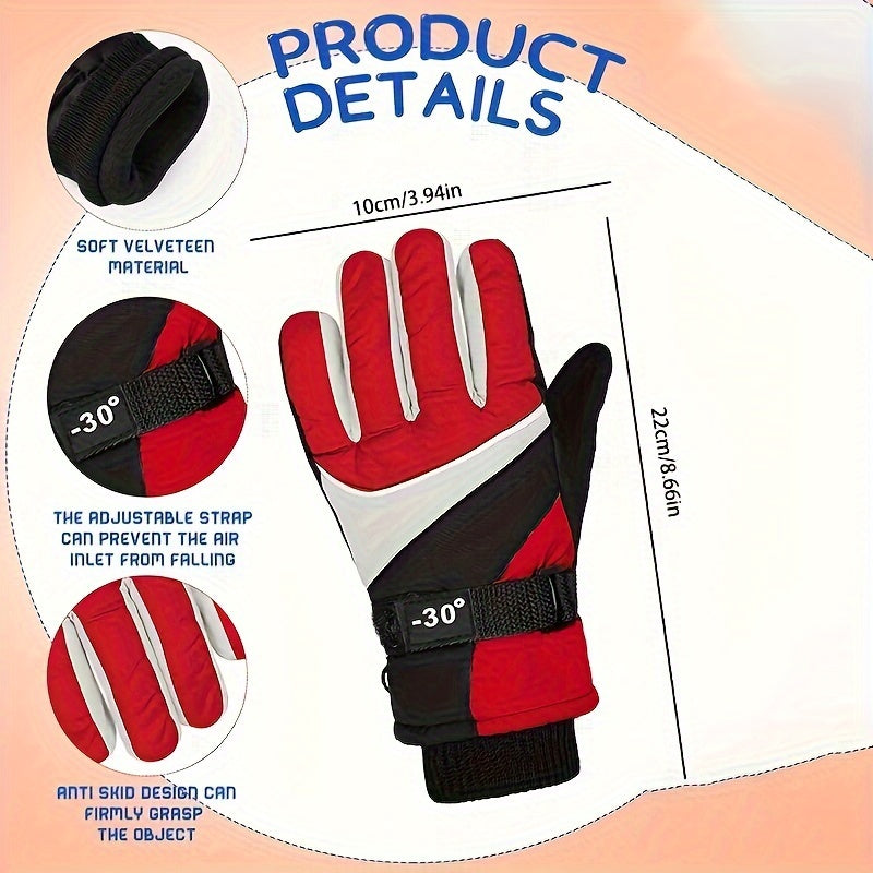 Kids' Waterproof snowboardin Gloves - Windproof & Warm for Ages 6-8