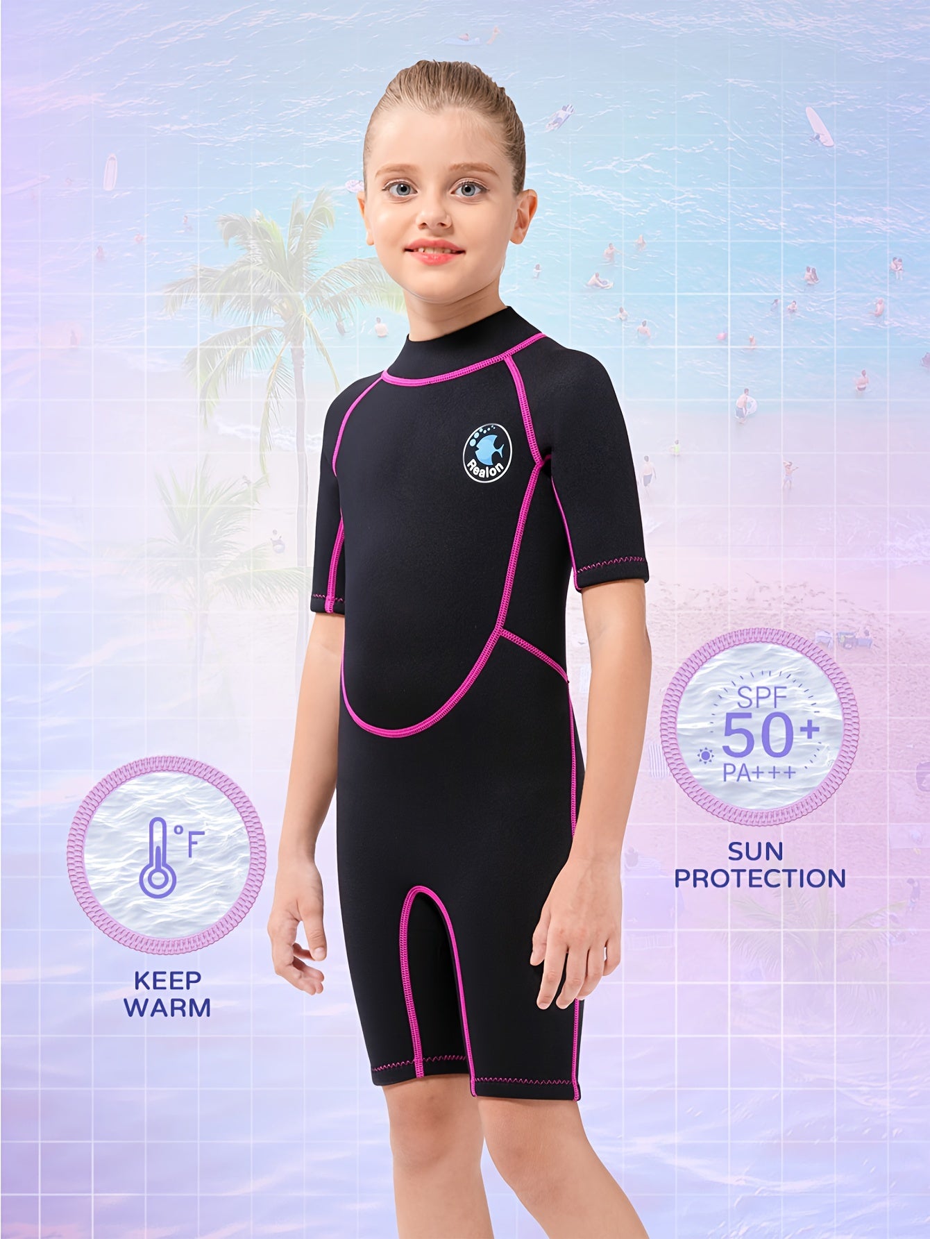REALON Kids Wetsuit - 2mm Shorty for Surfing, Swimming, Snorkeling - Boys, Girls, Toddlers