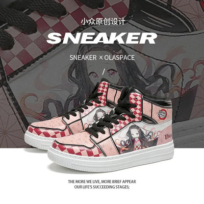 Kamado Nezuko Cosplay Skate Shoes - Demon Slayer Cartoon Game High Gang, Pink Heart Design