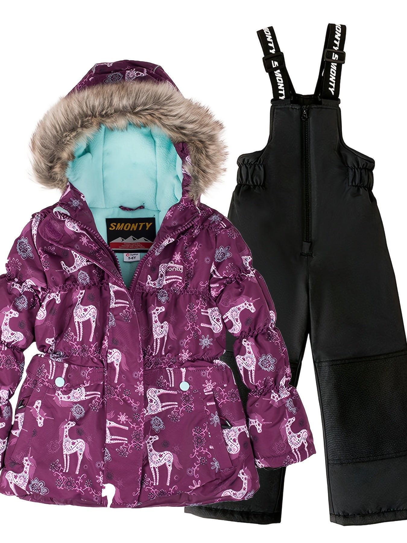Colorful Ski Suit Set - Hooded Jacket & Thermal Jumpsuit for Girls - Winter Vacation Essential