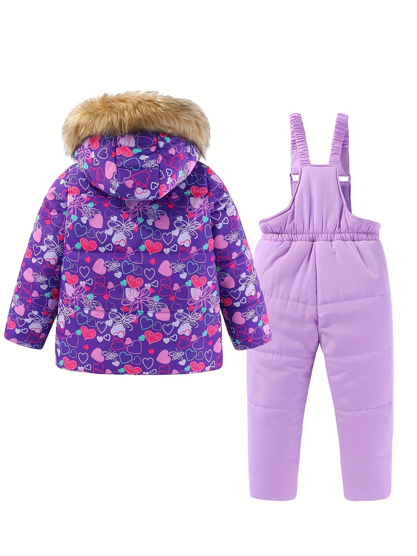 Girls' 2pc Ski Outfit: Zip Hooded Coat + Overalls - Water-Resistant for Fall/Winter Sports