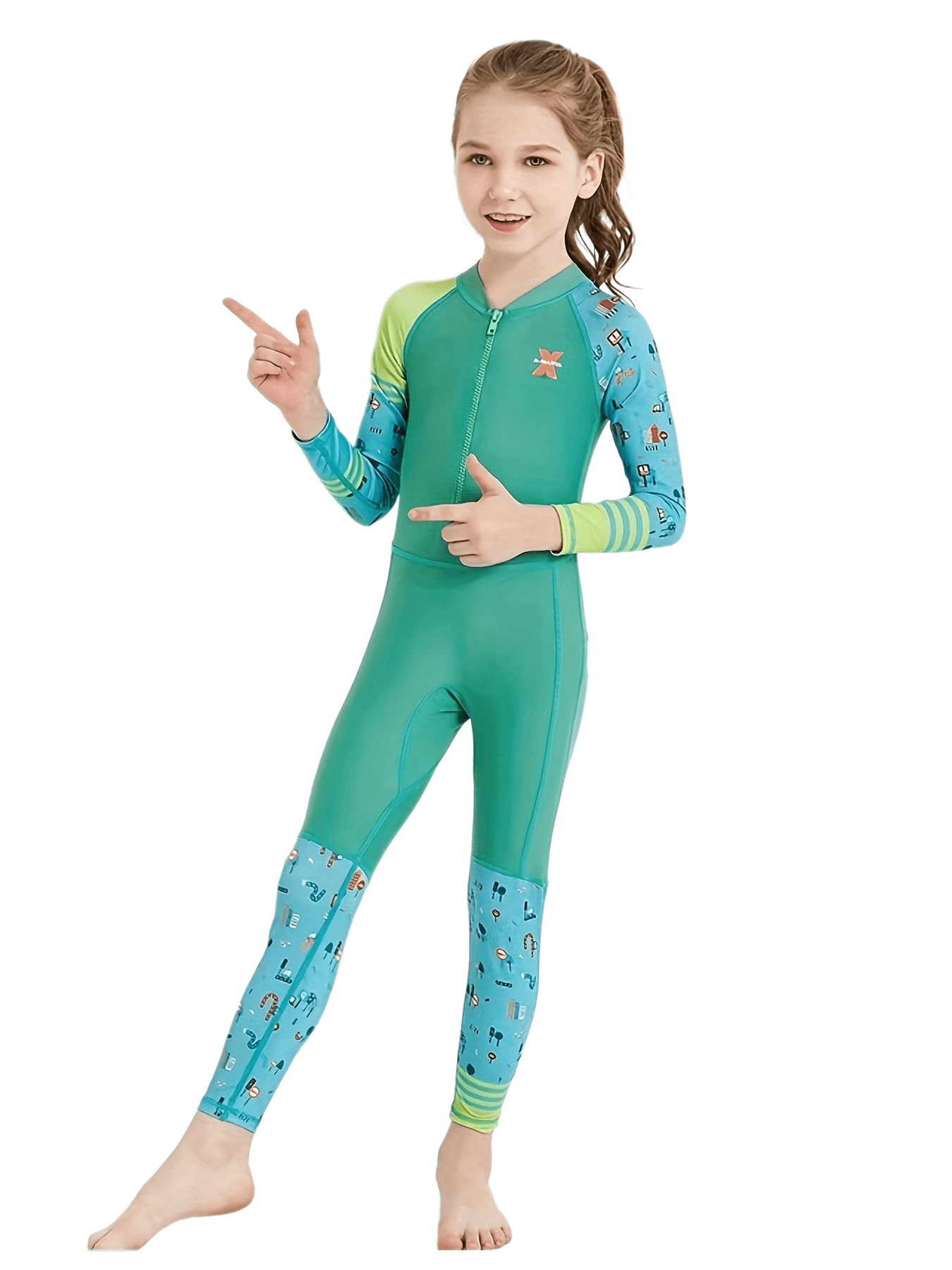 Stretchy Long Sleeve One-Piece Swimsuit for Girls - Summer Beach Surfing Suit