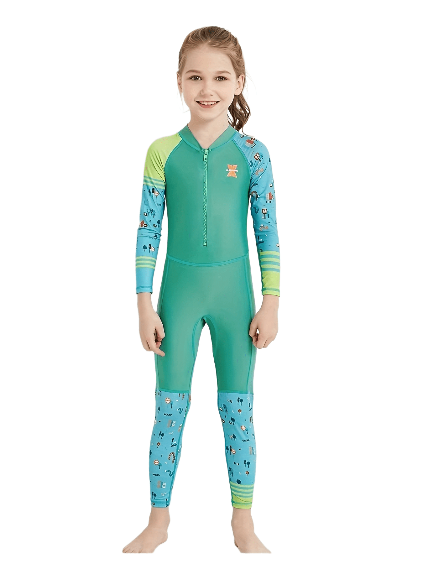 Stretchy Long Sleeve One-Piece Swimsuit for Girls - Summer Beach Surfing Suit