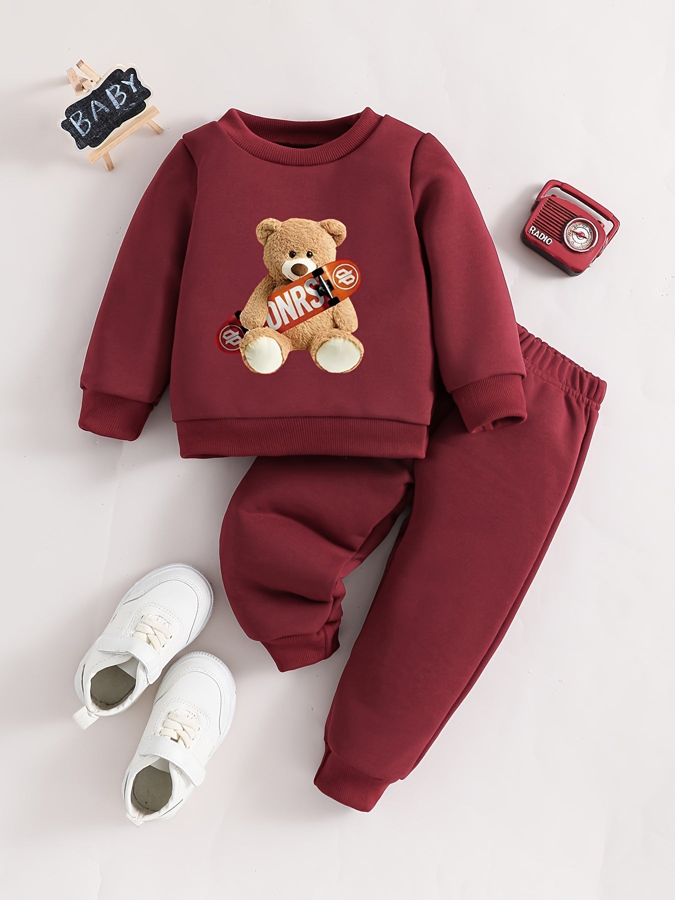 Toddler Girls 2-piece Set Pullover Sweatshirt & Elastic Waist Sweatpants Cartoon Skateboard Bear Print Casual Outfits For Autumn / Spring