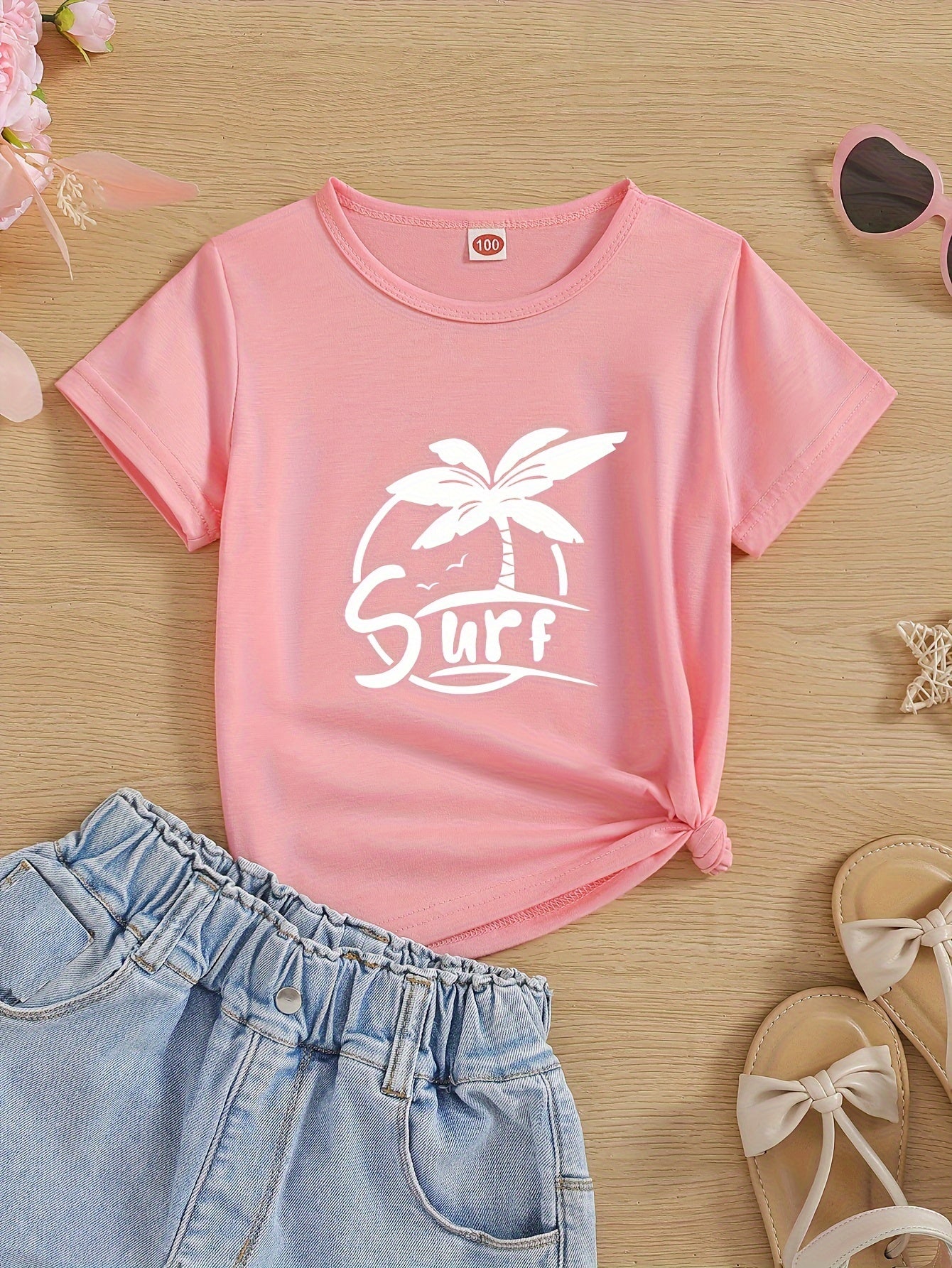Coconut Tree Surf Print T-Shirt - Kids' Summer Casual Crew Neck Tee