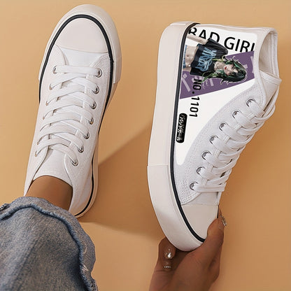 Girl's Trendy Anime Graphic Skate Shoes, Comfy Non Slip Lace Up Breathable Sneakers, Kids Footwear