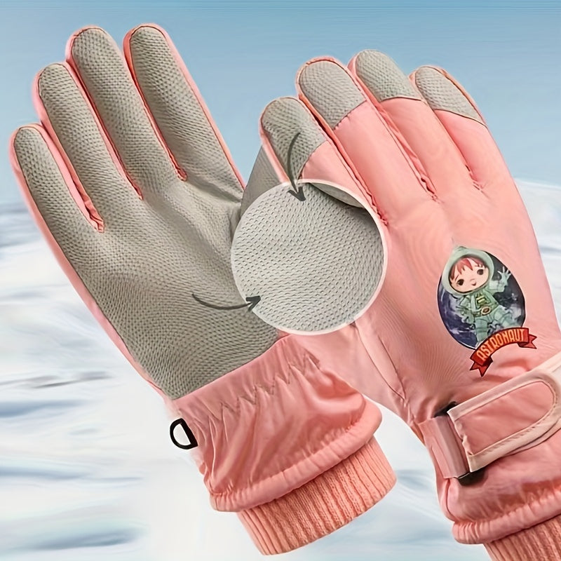 Kids' Cartoon Winter Ski Gloves - Waterproof, Anti-Slip, Warm for Outdoor Activities