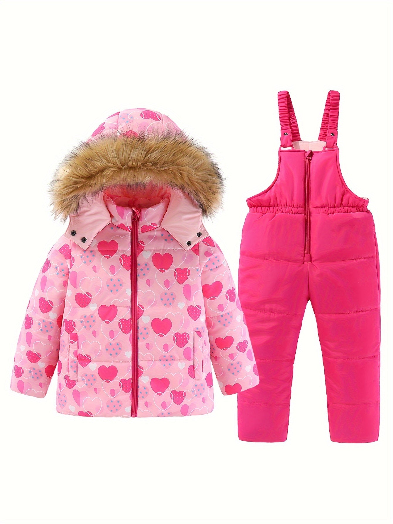 Girls' 2pc Ski Outfit: Zip Hooded Coat + Overalls - Water-Resistant for Fall/Winter Sports