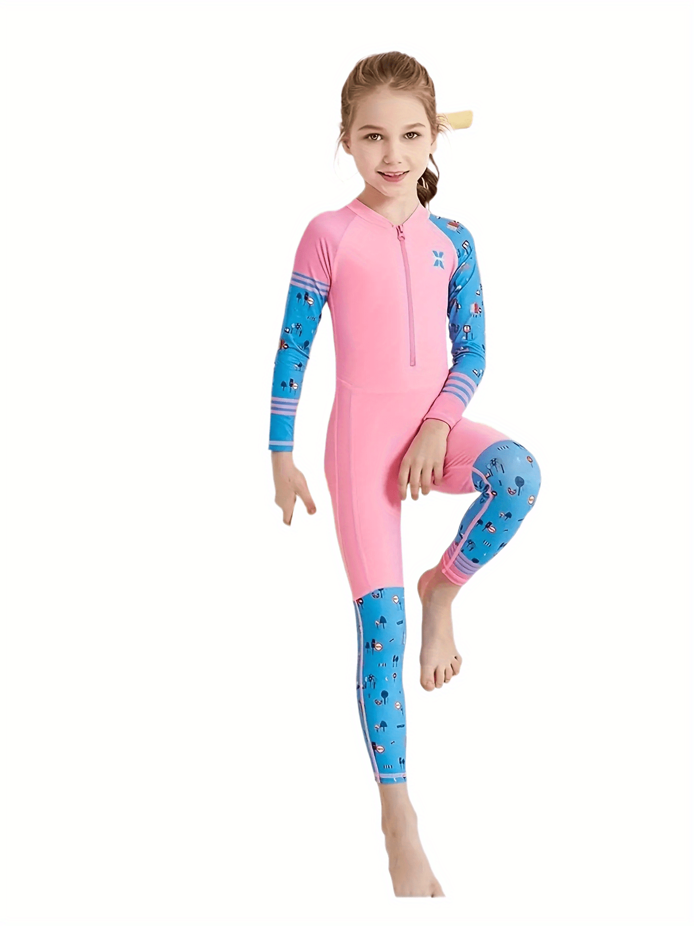 Stretchy Long Sleeve One-Piece Swimsuit for Girls - Summer Beach Surfing Suit