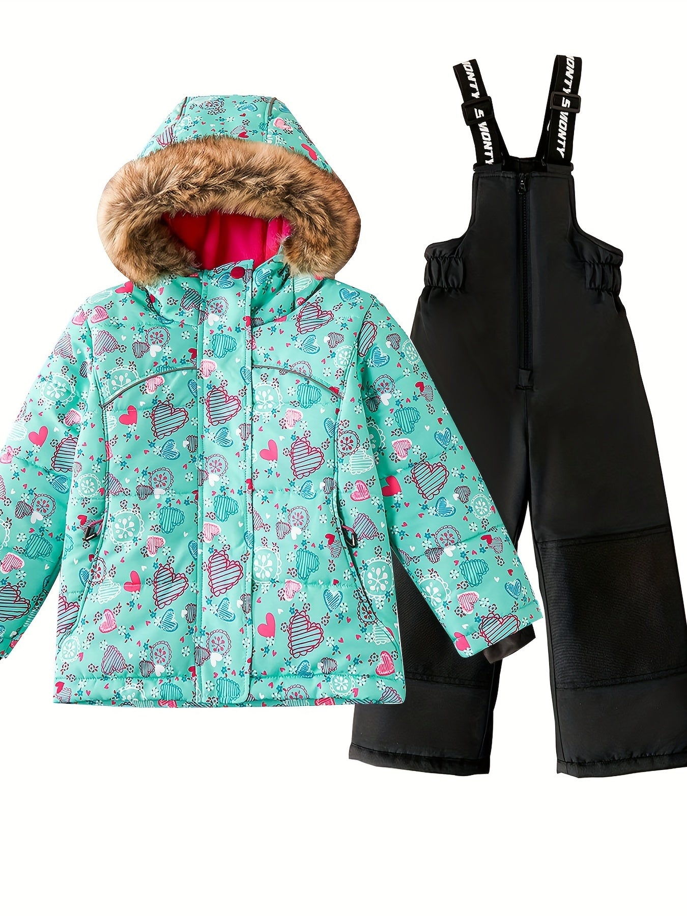 Colorful Ski Suit Set - Hooded Jacket & Thermal Jumpsuit for Girls - Winter Vacation Essential