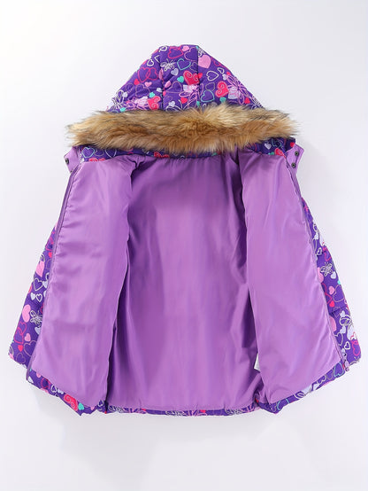 Girls' 2pc Ski Outfit: Zip Hooded Coat + Overalls - Water-Resistant for Fall/Winter Sports