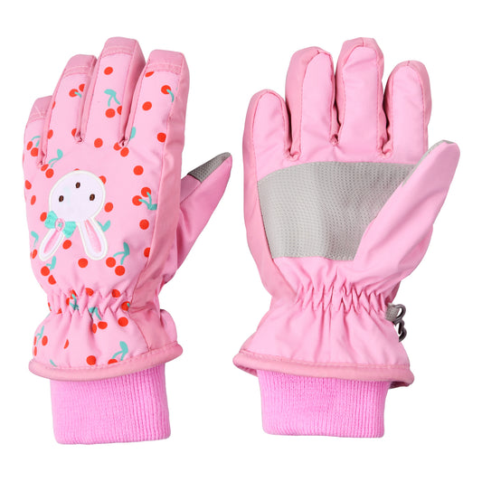 Waterproof Ski Gloves for Kids, Cartoon Rabbit Design - Perfect for Snowboarding, Cycling, and Outdoor Sports - Machine Washable - Ages 6-8 (EH22044)