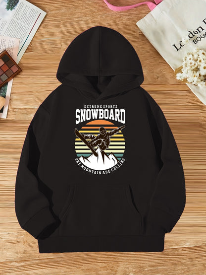 Girls Snowboard Graphic Hoodie - Trendy Long Sleeve Sweatshirt for Kids