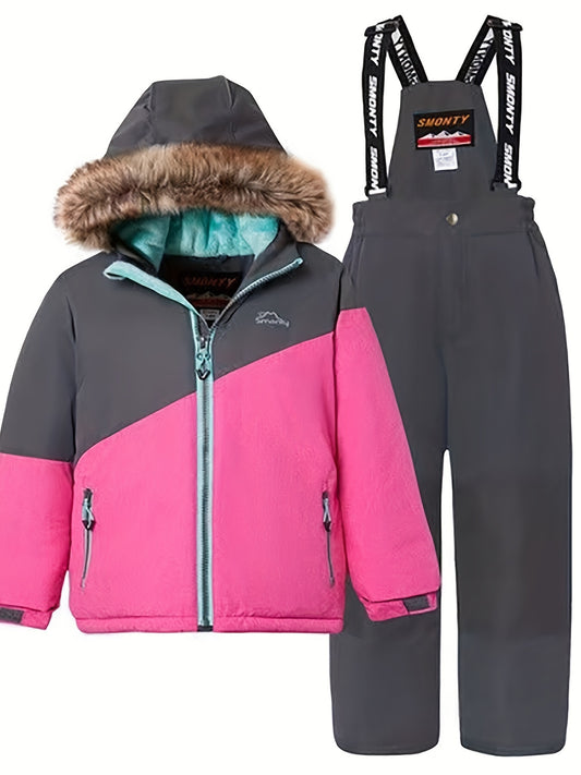 Colorful Ski Suit Set - Hooded Jacket & Thermal Jumpsuit for Girls - Winter Vacation Essential
