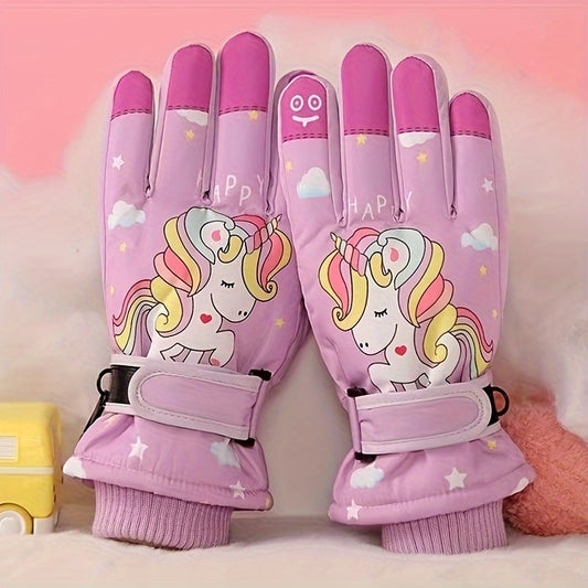 Kids' Cartoon Winter Ski Gloves - Waterproof, Anti-Slip, Warm for Outdoor Activities